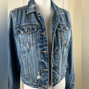 Abercrombie & Fitch Blue Distressed Destroyed Denim Jean Jacket Cowgirl Western